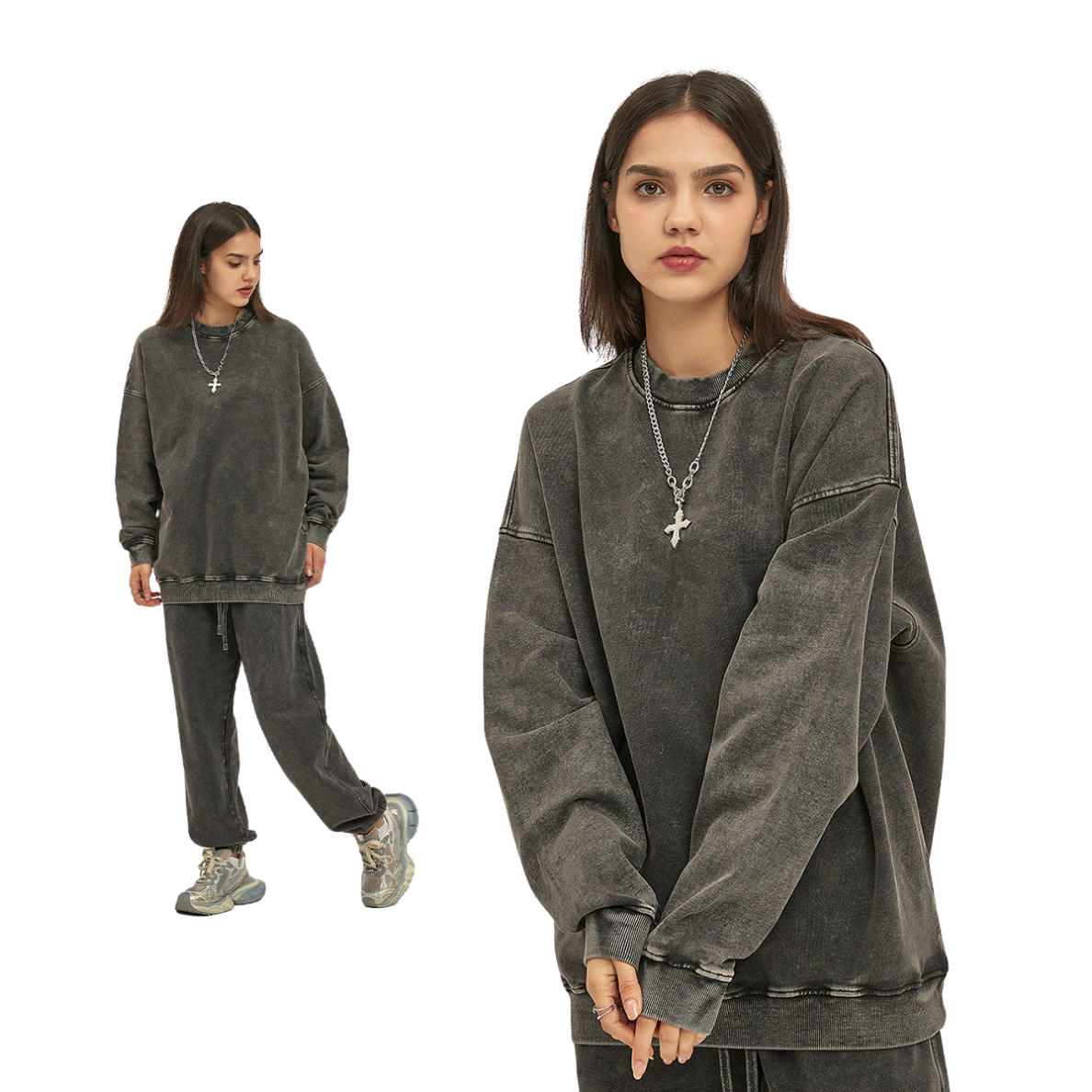 Sweatshirt with Washed Effect